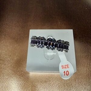 NWT 925 Sterling Silver Baguette Cut Amethyst & Clear Accent Band